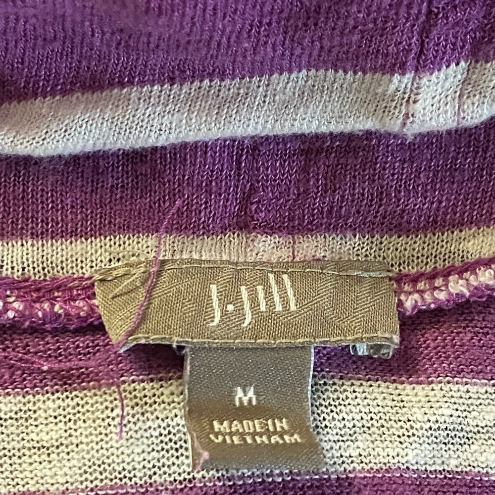J. Jill purple/white striped linen coastal grandma waterfall cardigan sweater - Picture 5 of 5